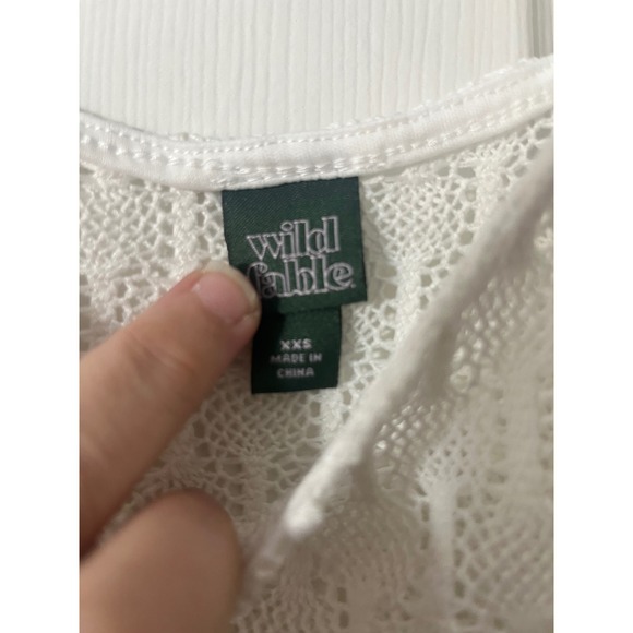 Wild Fable White Crochet Knit Tank Top Scoop Neck Sleeveless Crop XXS - Picture 3 of 4